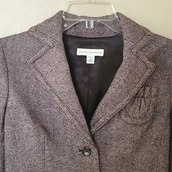 Banana Republic Womens Brown Tweed Wool Blend Cropped Blazer - Size 4 - Picture 3 of 10